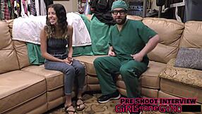 Perv Doctor fingers Aria Nicole's ass humiliating her in latex hospital