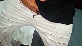 Sexy T-Shirt Perversion Ends with Massive Cumshot on Her Tanned Body