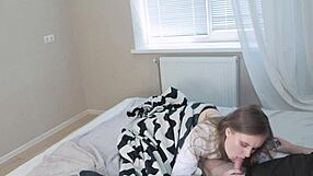 Stepdaughter sneaks cock suck while stepmom bares her tits