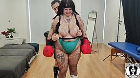 Chubby Girl with Big Natural Tits and Curvy Body in Hot Boxing Personal Training Session