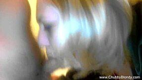 Shimmering Italian blonde milf chubby cougar slurps blowjob creampie facial