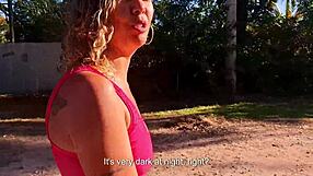 street country milf in leggings bends for pussy lick, doggystyle cum on ass in forest
