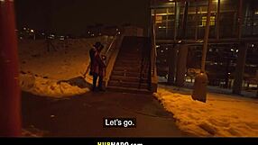 Street artist Melany Mendes' big tits bounce as I pick her up?