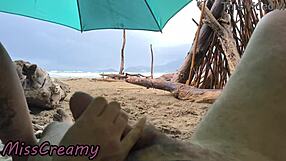 misscreamy handjobs cock during stormy public beach sex