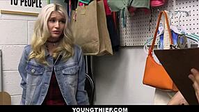 Cute Skinny Blonde Emma Rosie Caught Shoplifting Rides Monster Cock