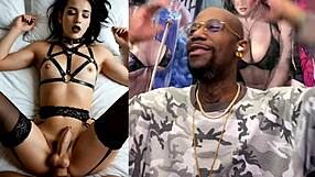 big breasted transgender latina teen jerks her girl cock cums on body then takes bbc anal while orgasming in bdsm