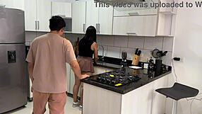Damn that white girl's huge fat ebony ass resting in my kitchen got me cumming hard