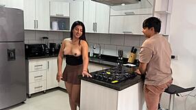Damn that white girl's huge fat ebony ass resting in my kitchen got me cumming hard