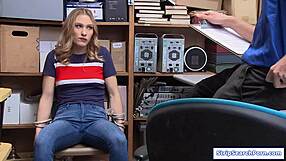 Officer rips clothes off teen shoplifter for office pussy pounding