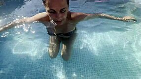 POOL THONG TEASE LEADS TO MESSY OUTDOOR CUM FINALE!