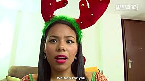 huge tits latina teen andrea flores cheats on boyfriend with neighbor in christmas uniform doggystyle condom sex and facial cumshot