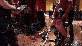 Bound hot babes scream in pain from rough anal banging at interracial bdsm orgy