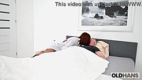 nurse kitty rides grandpa's monster cock close-up