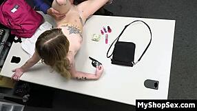 shoplifter teen cries as lp officer bends her over for rough pussy pounding