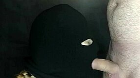 my stepsis hides her face in balaclava but her hot mouth deepthroats my huge cock so good