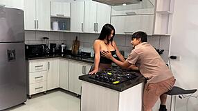 Damn that white girl's huge fat ebony ass resting in my kitchen got me cumming hard