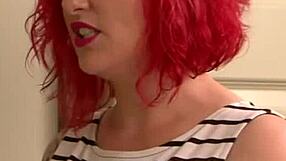 redhead shemale teen takes huge dildo from her female friend