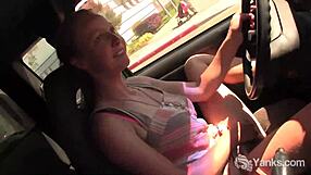 aden rose fingers her hairy pussy to intense orgasm in the car