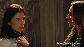dominant merciless madame humiliates bound submissive lesbian slaves with tits and ass torture