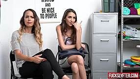 Step mom Mckenzie Lee and teen Natalia Nix ride officer's cock bent over office desk