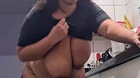 Thick ebony stepmom bends over kitchen counter for taboo big cock pounding!