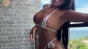 hey check married slut flashing see thru bikinis balcony!