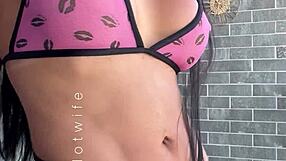 hey check married slut flashing see thru bikinis balcony!