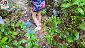 hot thai babe in uniform gets licked outdoors by amateur neighbor fun!