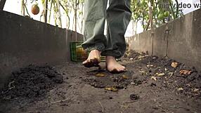 Squashing Juicy Tomatoes Barefoot in the Dirt ASMR