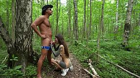 hey babe almost caught sucking that monster cock deep in forest before facial cumshot