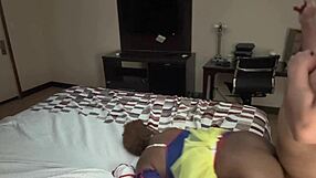 young couple's rough hotel doggystyle creampie with her ass shaking on bbc