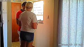 spying on my petite wife as she bends for the pizza guy's doggy pounding