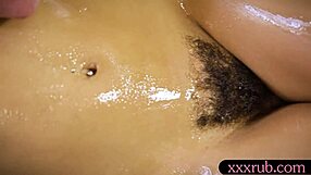 handsome masseur explores slim brunette's body before bath fuck session