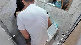 damn that big ass milf stepmom got caught by stepson in bathroom