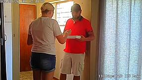 spying on my petite wife as she bends for the pizza guy's doggy pounding