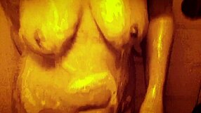 Slow motion shower drips over sexy wet tits and perky nipples