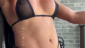 hey check married slut flashing see thru bikinis balcony!