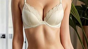 Bold white bra panties tease sexy model curves