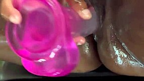 big tits ebony squirts juicy pussy closeup with huge dildo daddy