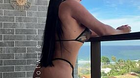 hey check married slut flashing see thru bikinis balcony!