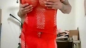 Trans babe flashes fishnets strips teases crossdresses at outdoor car wash