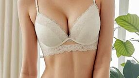 Bold white bra panties tease sexy model curves