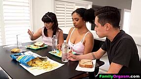 stepbrothers get cocks polished by teen sisters
