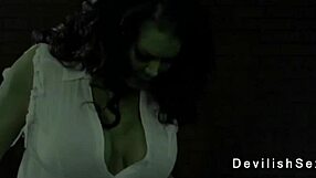 she hulk eagerly licks her busty lesbian babe's heaving big boobs
