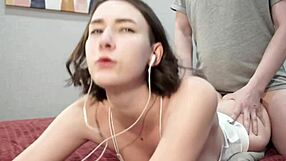 hot girlfriend rides big cock on bed with sloppy blowjob and cum in mouth facial