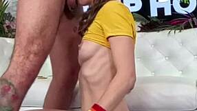 while skinny krystal palmer deepthroats a huge dildo her wet pussy gets relentlessly pounded