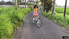 A grateful teen thanks biker stranger with creampie pussy ride after bike fix