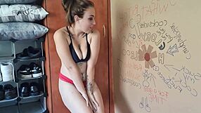 wanna see this tattooed brunette slut's big pussy lips at gloryhole sucking cock?