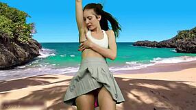 she has no panties under that skirt just wait for the wind