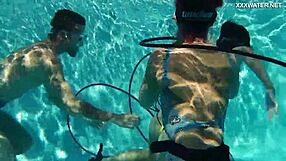 Candy and Lizzy Ride Mike's Cock Underwater in Pool for Hard Orgasms